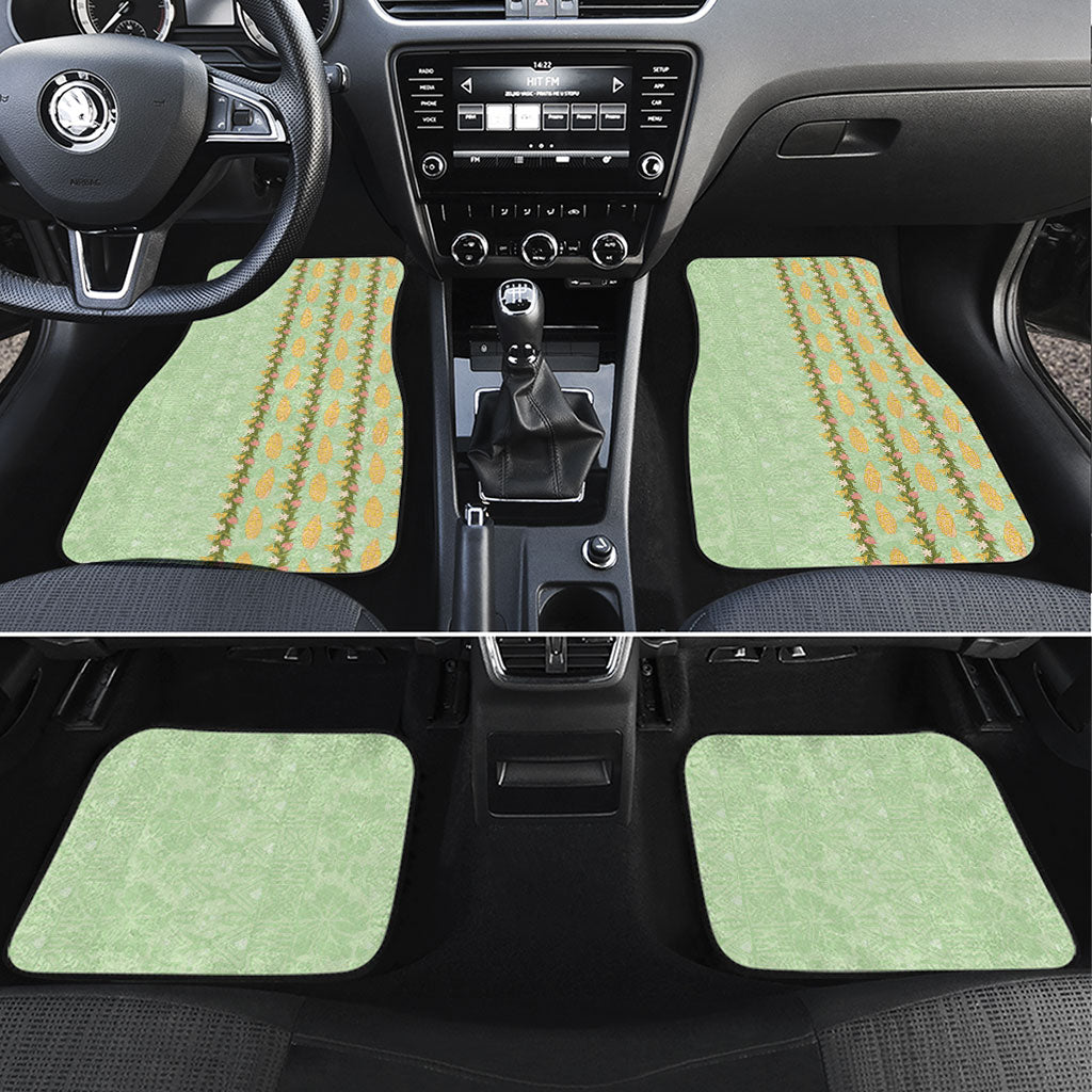 Hawaii Shell Tiare Anthurium Heliconia Lei Car Mats With Tapa Pattern Baby Green LT05 Set 4pcs Green - Polynesian Pride
