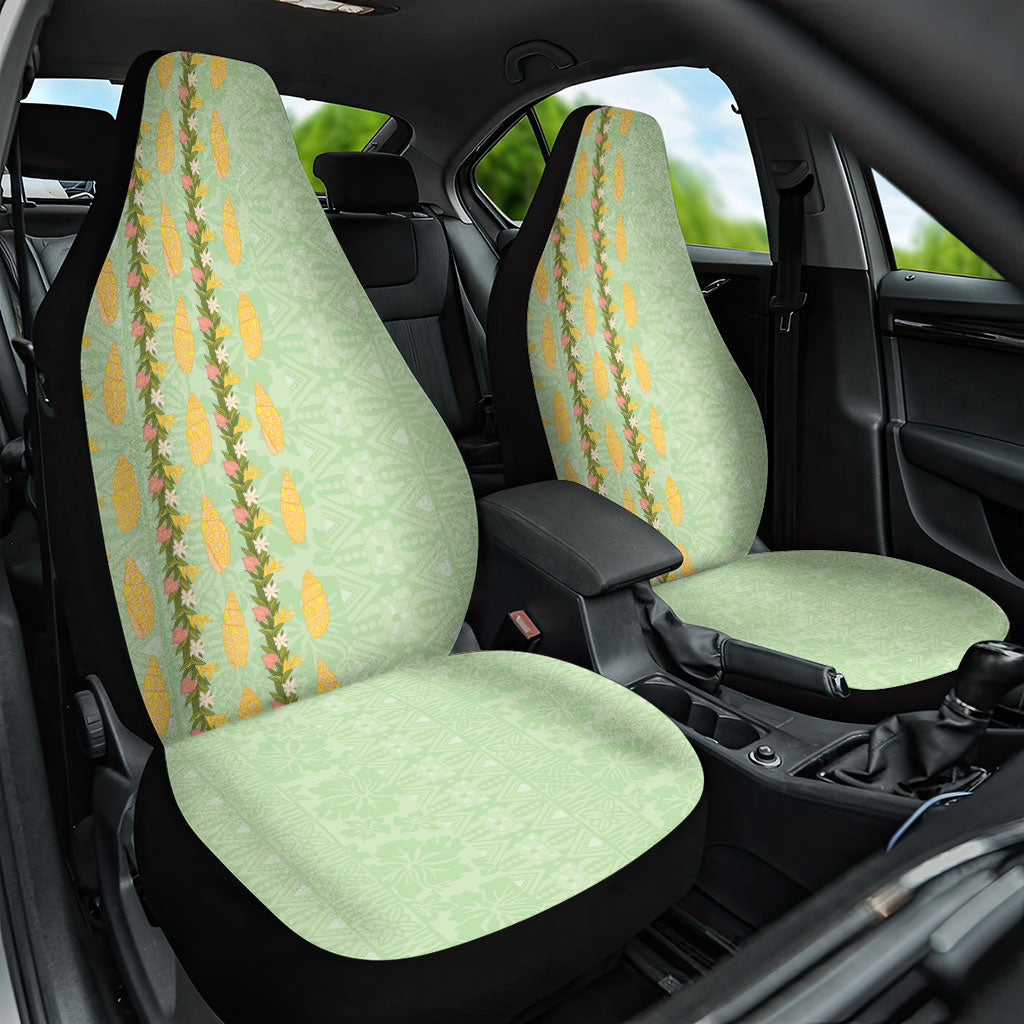 Hawaii Shell Tiare Anthurium Heliconia Lei Car Seat Cover With Tapa Pattern Baby Green LT05 One Size Green - Polynesian Pride