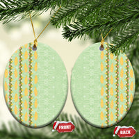 Hawaii Shell Tiare Anthurium Heliconia Lei Ceramic Ornament With Tapa Pattern Baby Green