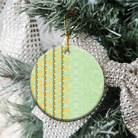 Hawaii Shell Tiare Anthurium Heliconia Lei Ceramic Ornament With Tapa Pattern Baby Green