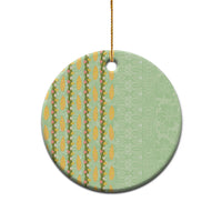 Hawaii Shell Tiare Anthurium Heliconia Lei Ceramic Ornament With Tapa Pattern Baby Green