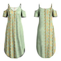 Hawaii Shell Tiare Anthurium Heliconia Lei Couples Matching Summer Maxi Dress and Long Sleeve Button Shirt With Tapa Pattern Baby Green LT05 - Polynesian Pride
