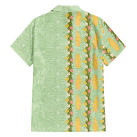 Hawaii Shell Tiare Anthurium Heliconia Lei Family Matching Long Sleeve Bodycon Dress and Hawaiian Shirt With Tapa Pattern Baby Green