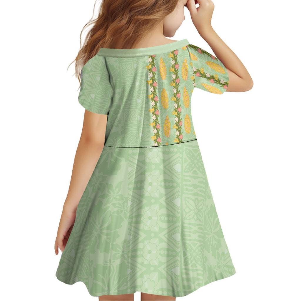 Hawaii Shell Tiare Anthurium Heliconia Lei Family Matching Off Shoulder Maxi Dress and Hawaiian Shirt With Tapa Pattern Baby Green