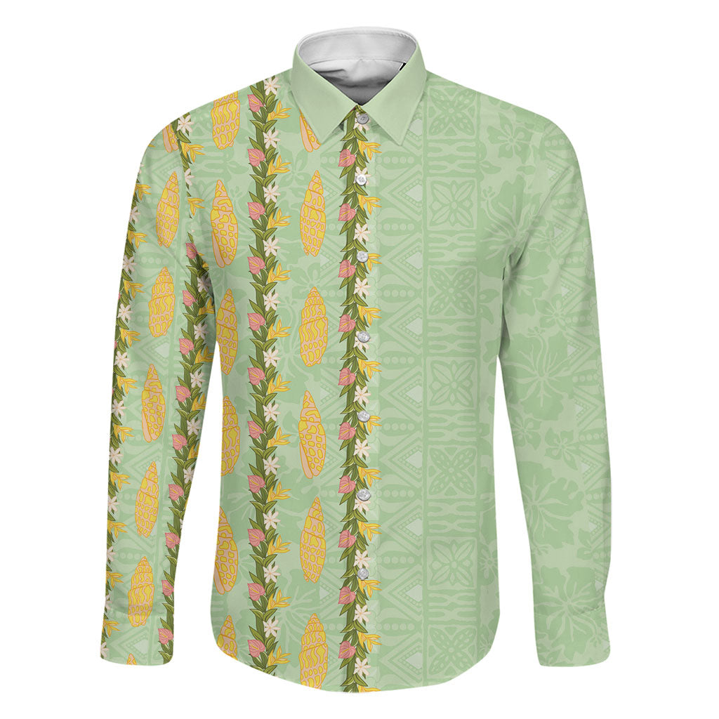 Hawaii Shell Tiare Anthurium Heliconia Lei Family Matching Summer Maxi Dress and Hawaiian Shirt With Tapa Pattern Baby Green