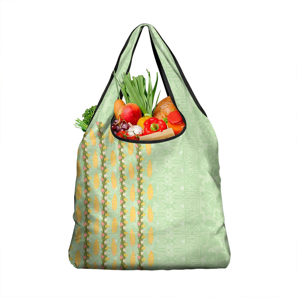 Hawaii Shell Tiare Anthurium Heliconia Lei Grocery Bag With Tapa Pattern Baby Green LT05 1-pack One Size Green - Polynesian Pride