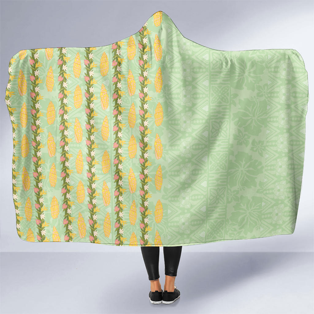 Hawaii Shell Tiare Anthurium Heliconia Lei Hooded Blanket With Tapa Pattern Baby Green LT05 One Size Green - Polynesian Pride