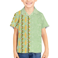 Hawaii Shell Tiare Anthurium Heliconia Lei Kid Hawaiian Shirt With Tapa Pattern Baby Green
