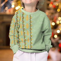 Hawaii Shell Tiare Anthurium Heliconia Lei Kid Ugly Christmas Sweater With Tapa Pattern Baby Green LT05 - Polynesian Pride