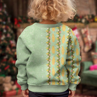 Hawaii Shell Tiare Anthurium Heliconia Lei Kid Ugly Christmas Sweater With Tapa Pattern Baby Green LT05 - Polynesian Pride