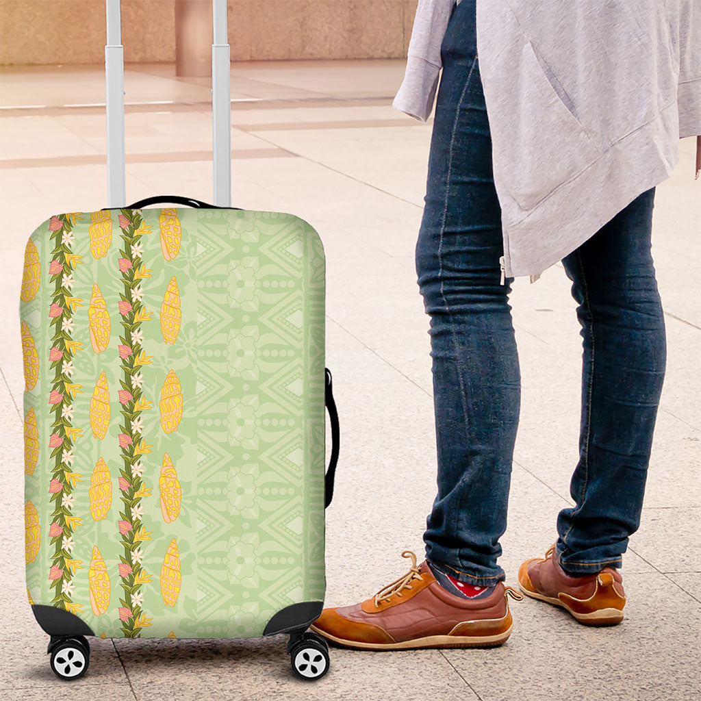 Hawaii Shell Tiare Anthurium Heliconia Lei Luggage Cover With Tapa Pattern Baby Green LT05 Green - Polynesian Pride