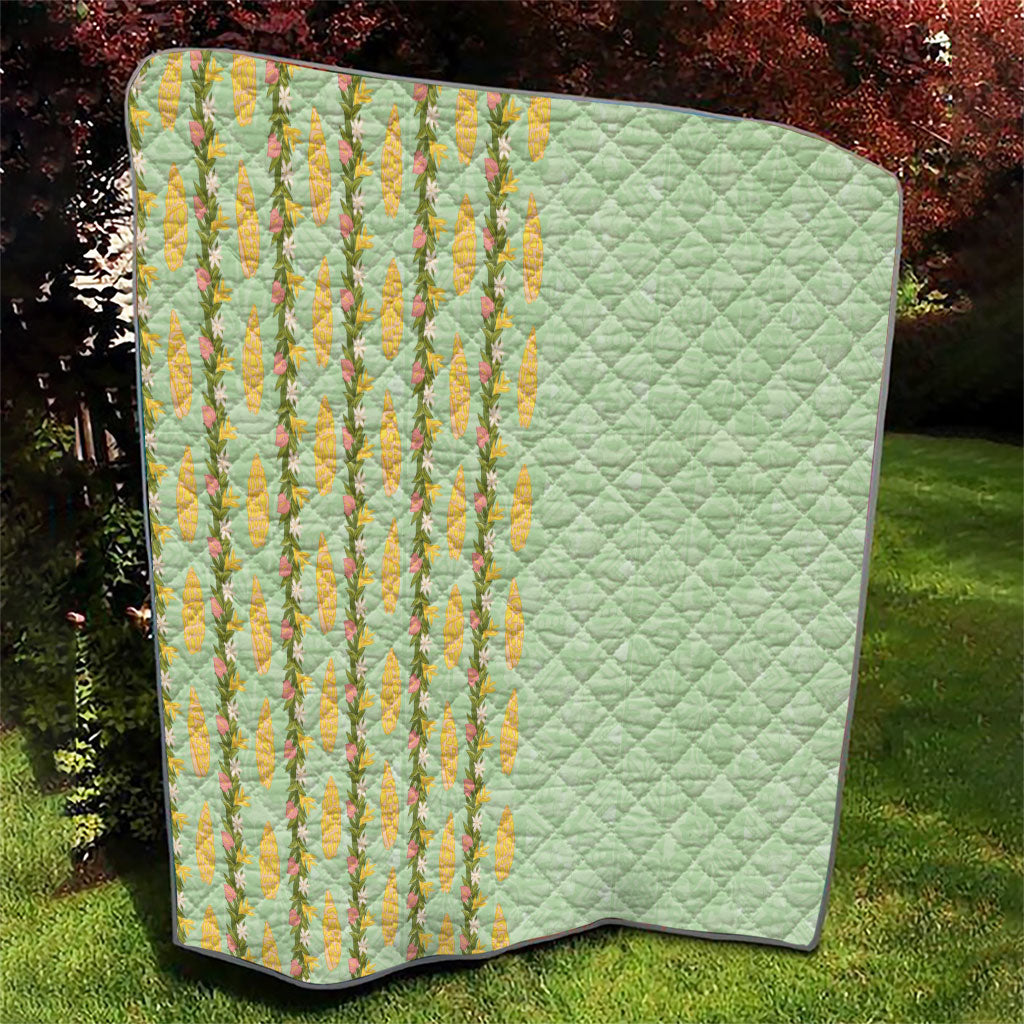 Hawaii Shell Tiare Anthurium Heliconia Lei Quilt With Tapa Pattern Baby Green