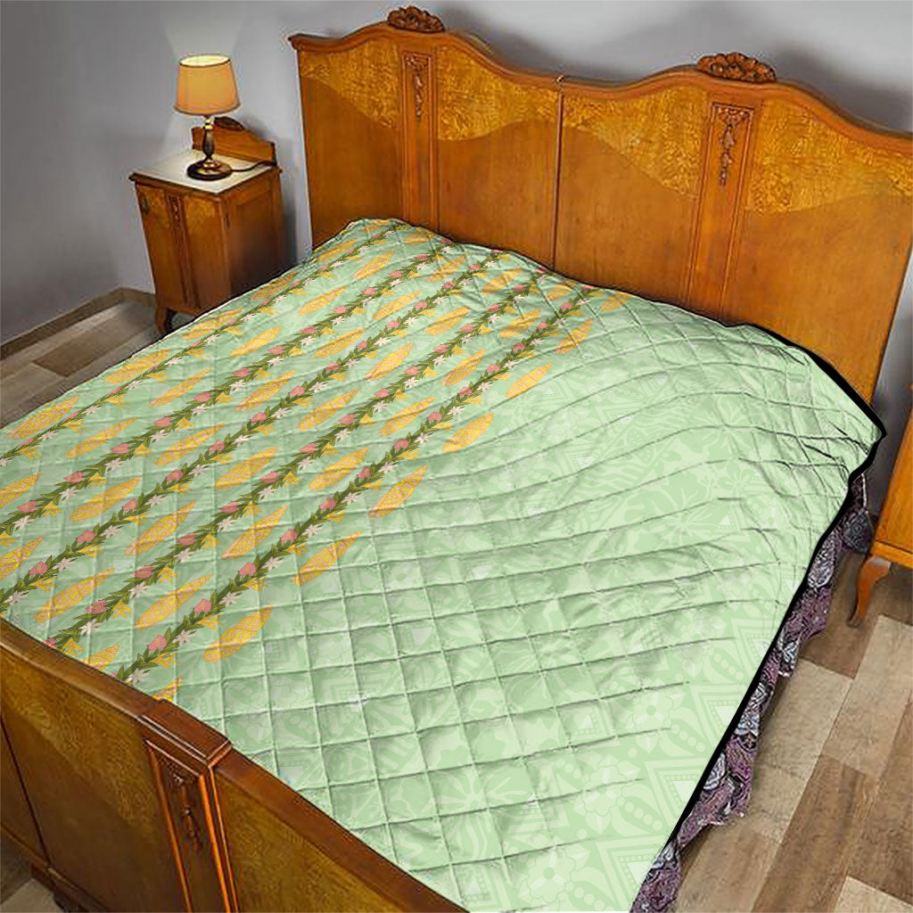 Hawaii Shell Tiare Anthurium Heliconia Lei Quilt With Tapa Pattern Baby Green
