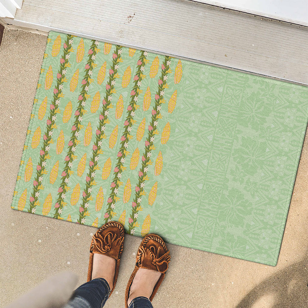 Hawaii Shell Tiare Anthurium Heliconia Lei Rubber Doormat With Tapa Pattern Baby Green
