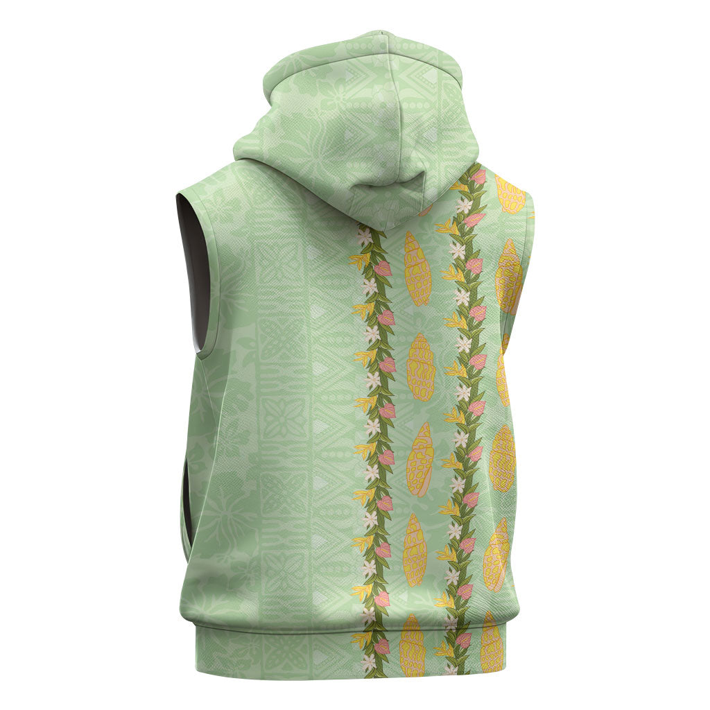 Hawaii Shell Tiare Anthurium Heliconia Lei Sleeveless Hoodie With Tapa Pattern Baby Green