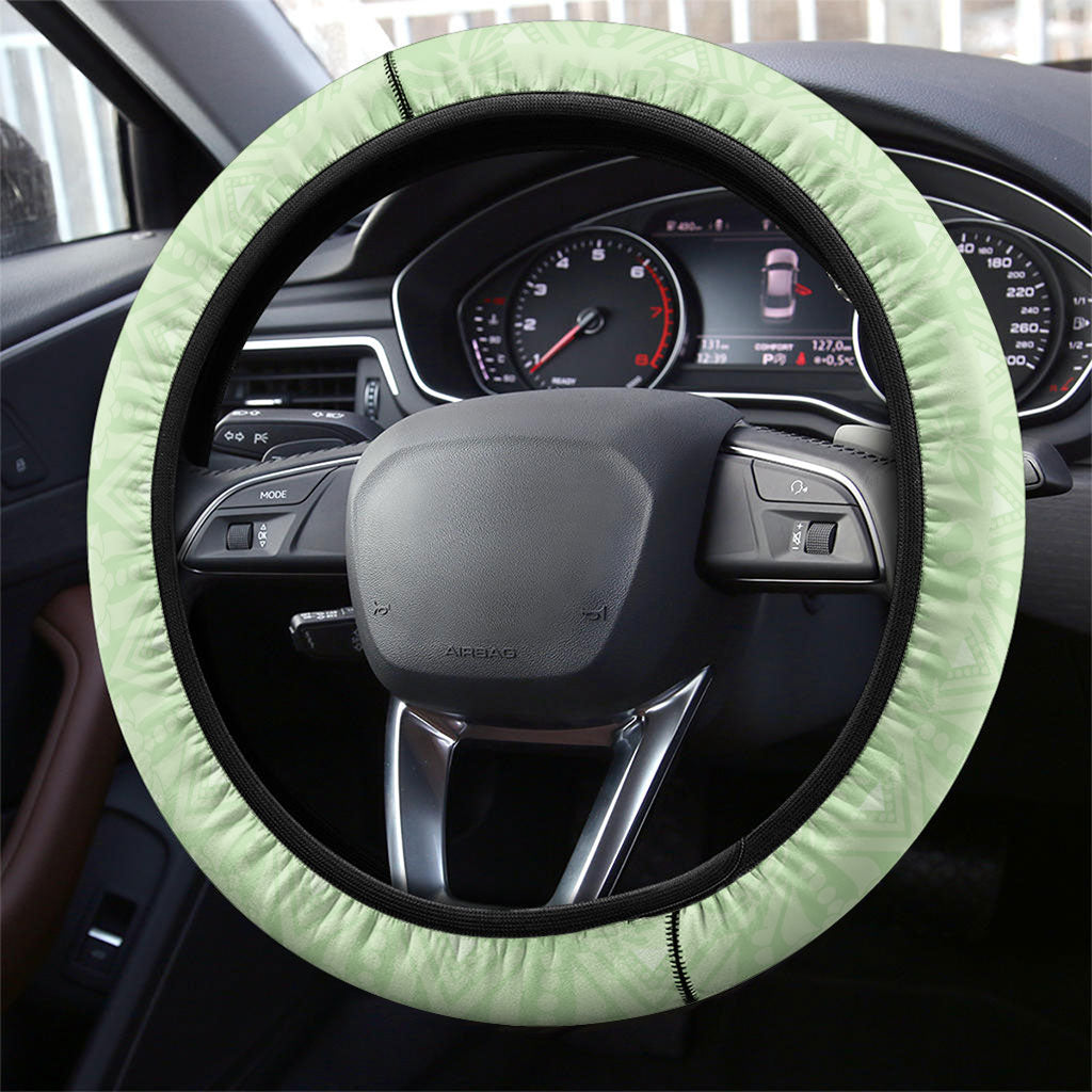 Hawaii Shell Tiare Anthurium Heliconia Lei Steering Wheel Cover With Tapa Pattern Baby Green