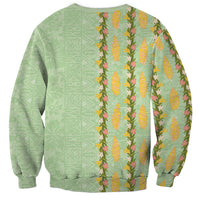 Hawaii Shell Tiare Anthurium Heliconia Lei Sweatshirt With Tapa Pattern Baby Green