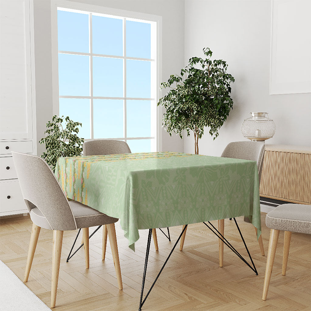 Hawaii Shell Tiare Anthurium Heliconia Lei Tablecloth With Tapa Pattern Baby Green