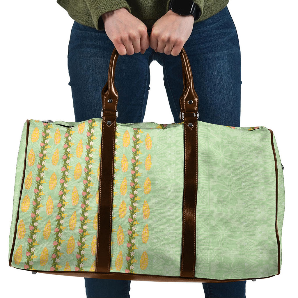 Hawaii Shell Tiare Anthurium Heliconia Lei Travel Bag With Tapa Pattern Baby Green LT05 Green - Polynesian Pride