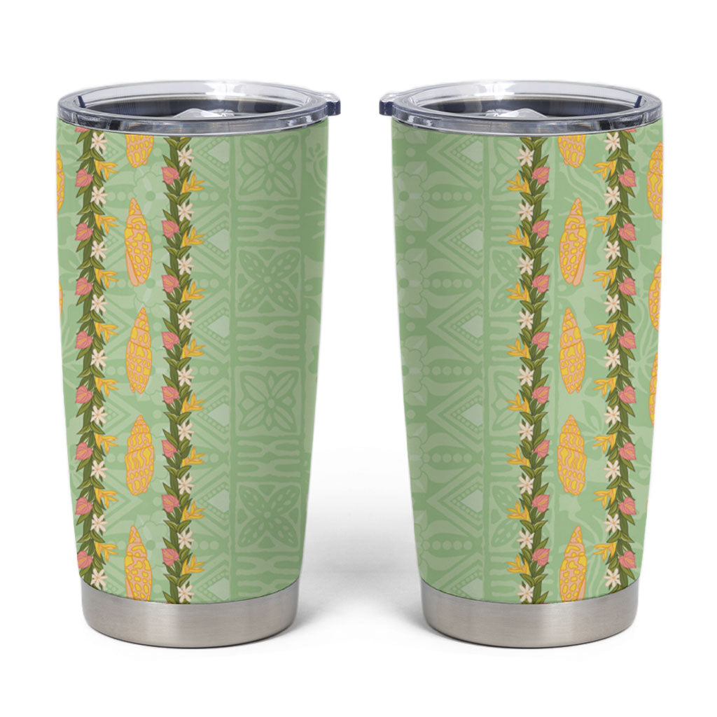 Hawaii Shell Tiare Anthurium Heliconia Lei Tumbler Cup With Tapa Pattern Baby Green LT05 Green - Polynesian Pride