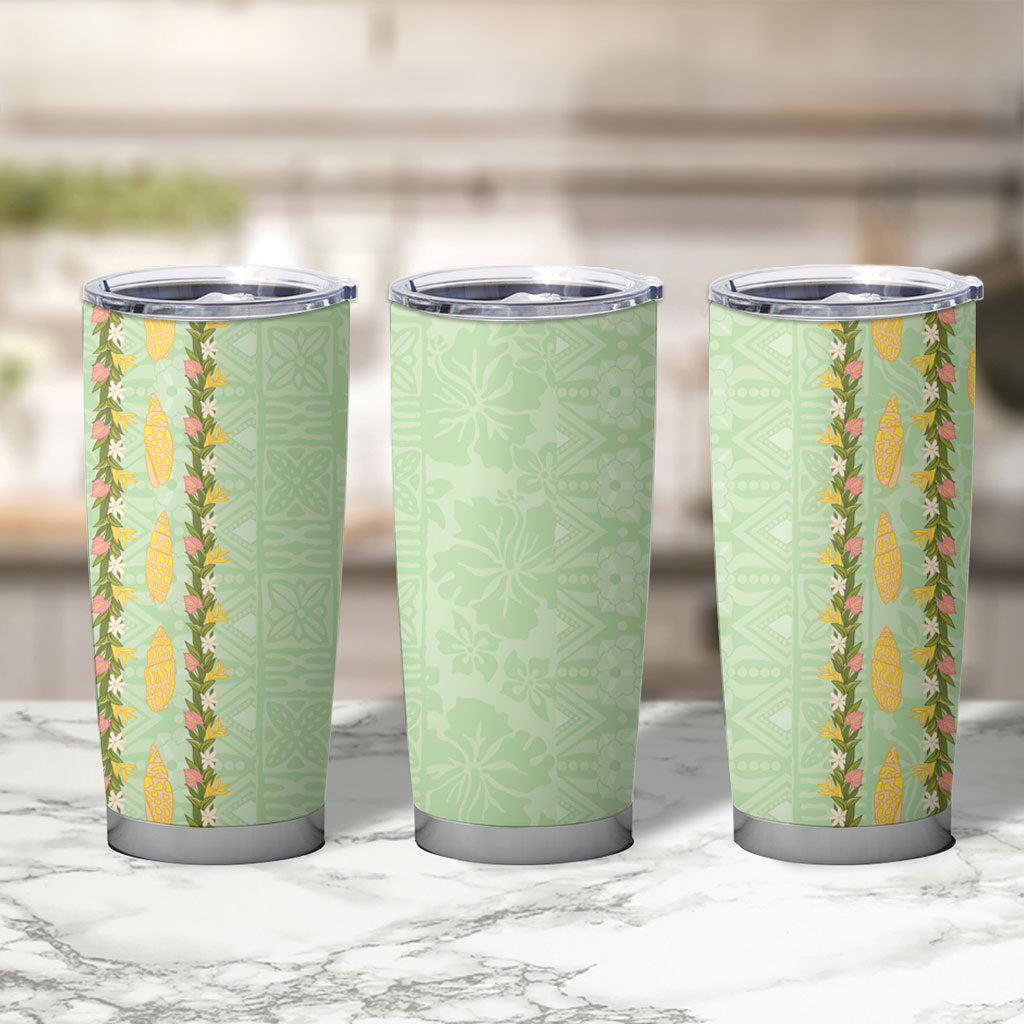 Hawaii Shell Tiare Anthurium Heliconia Lei Tumbler Cup With Tapa Pattern Baby Green