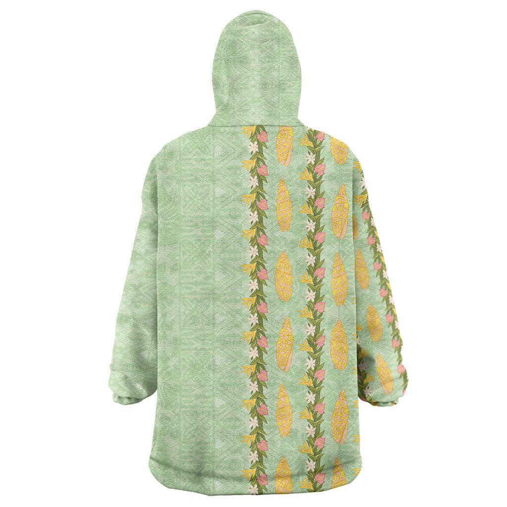 Hawaii Shell Tiare Anthurium Heliconia Lei Wearable Blanket Hoodie With Tapa Pattern Baby Green