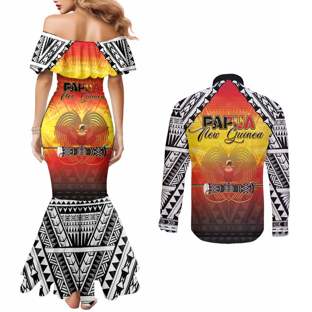 Papua New Guinea 50th Independence Day Couples Matching Mermaid Dress and Long Sleeve Button Shirt One People One Nation One PNG LT05 - Polynesian Pride