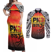 Papua New Guinea 50th Independence Day Couples Matching Off Shoulder Maxi Dress and Long Sleeve Button Shirt One People One Nation One PNG LT05 Yellow - Polynesian Pride