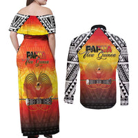 Papua New Guinea 50th Independence Day Couples Matching Off Shoulder Maxi Dress and Long Sleeve Button Shirt One People One Nation One PNG LT05 - Polynesian Pride