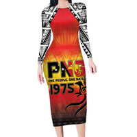 Papua New Guinea 50th Independence Day Family Matching Long Sleeve Bodycon Dress and Hawaiian Shirt One People One Nation One PNG LT05 Mom's Dress Yellow - Polynesian Pride