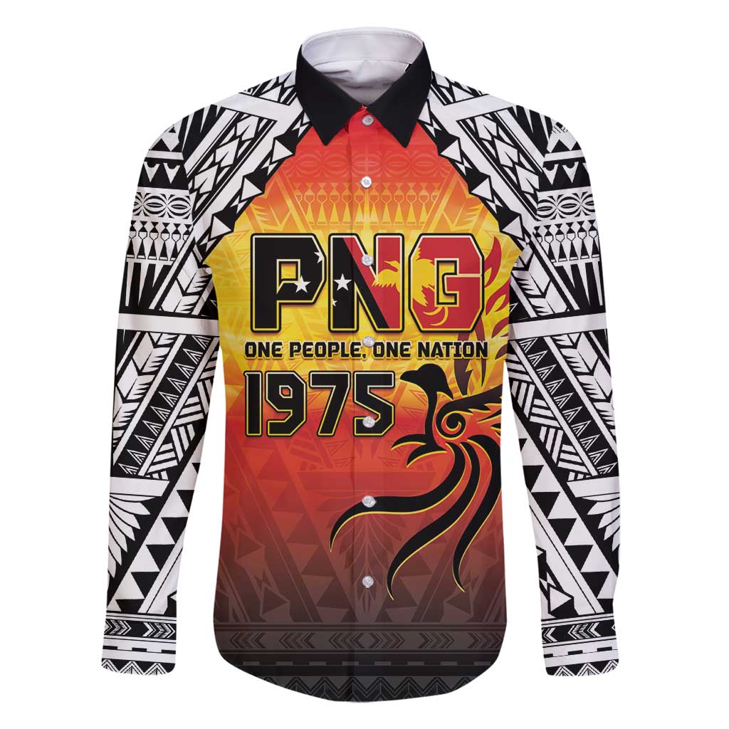 Papua New Guinea 50th Independence Day Family Matching Mermaid Dress and Hawaiian Shirt One People One Nation One PNG LT05 Dad's Shirt - Long Sleeve Yellow - Polynesian Pride