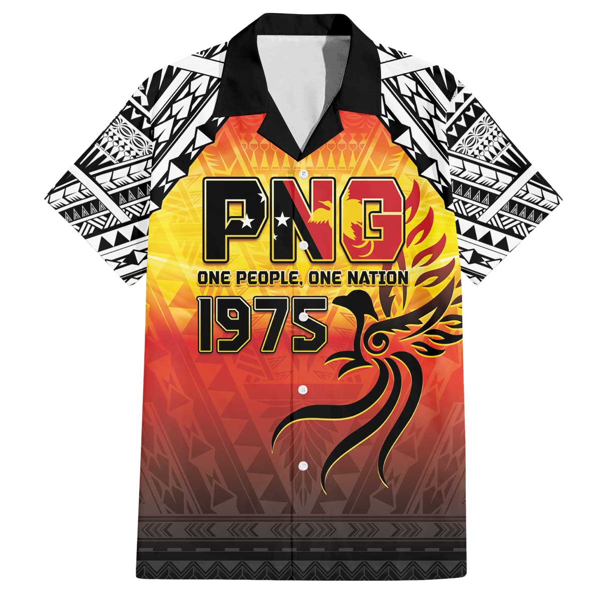 Papua New Guinea 50th Independence Day Family Matching Off The Shoulder Long Sleeve Dress and Hawaiian Shirt One People One Nation One PNG LT05 Dad's Shirt - Short Sleeve Yellow - Polynesian Pride