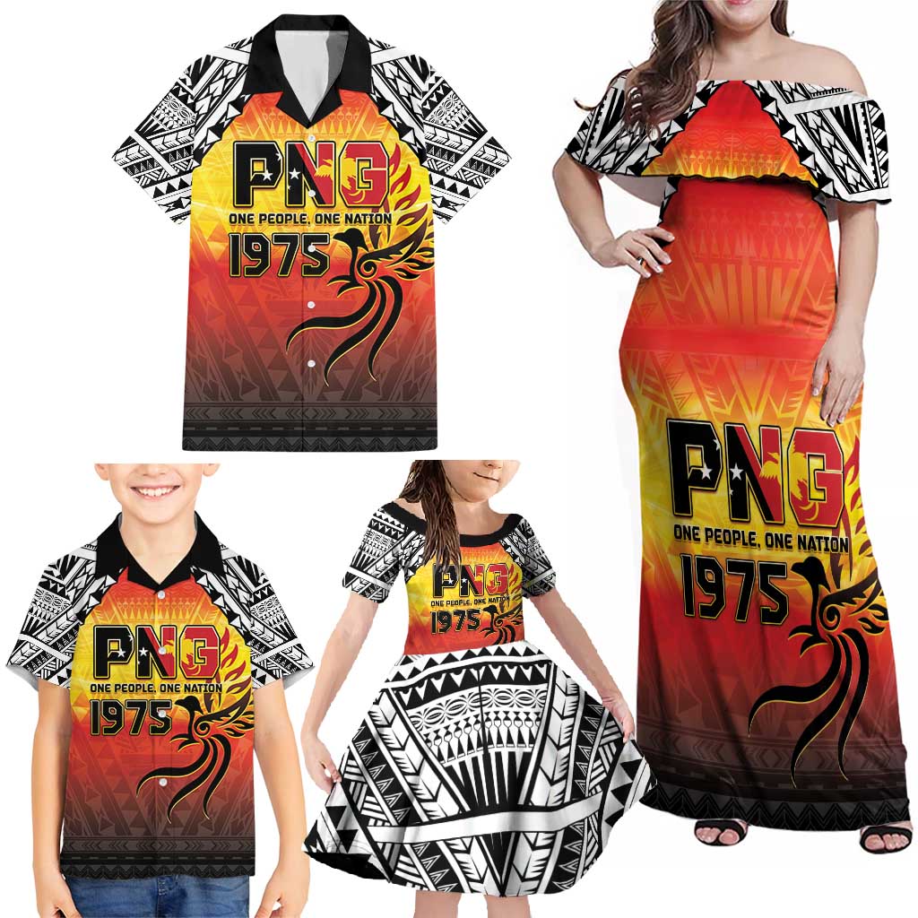Papua New Guinea 50th Independence Day Family Matching Off Shoulder Maxi Dress and Hawaiian Shirt One People One Nation One PNG LT05 - Polynesian Pride
