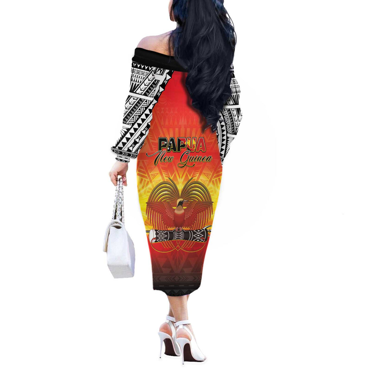 Papua New Guinea 50th Independence Day Off The Shoulder Long Sleeve Dress One People One Nation One PNG LT05 - Polynesian Pride