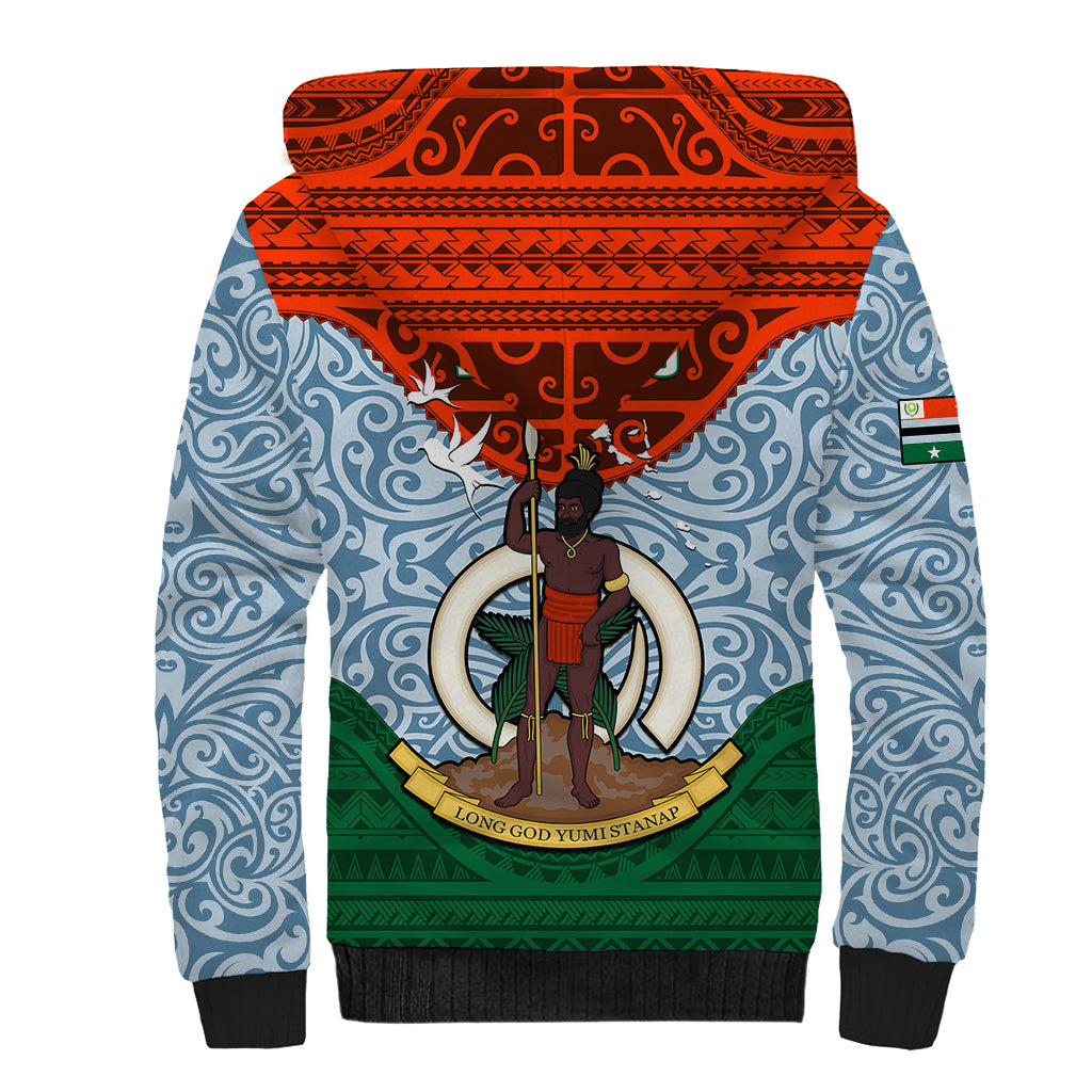 Vanuatu Penama Province Sherpa Hoodie Vanuatuan Coat Of Arms Polynesian Pattern LT05 - Polynesian Pride