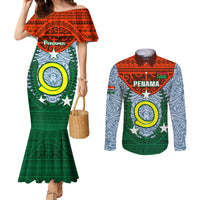 Personalized Vanuatu Penama Province Couples Matching Mermaid Dress and Long Sleeve Button Shirts Vanuatuan Coat Of Arms Polynesian Pattern LT05 Green - Polynesian Pride