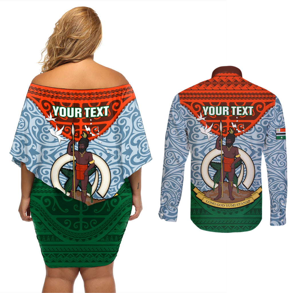 Personalized Vanuatu Penama Province Couples Matching Off Shoulder Short Dress and Long Sleeve Button Shirts Vanuatuan Coat Of Arms Polynesian Pattern LT05 - Polynesian Pride