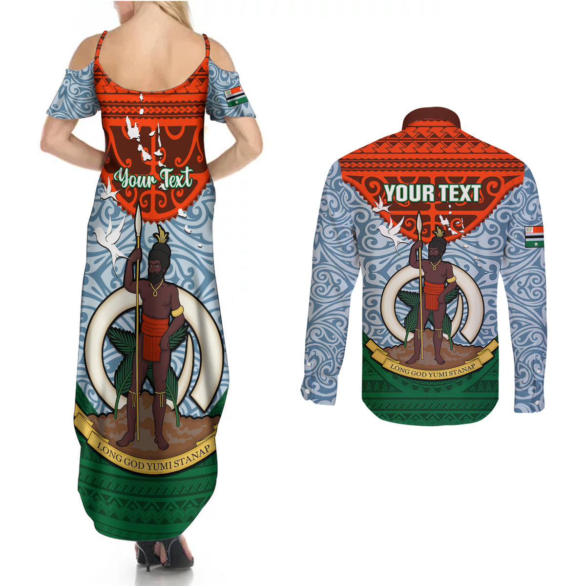 Personalized Vanuatu Penama Province Couples Matching Summer Maxi Dress and Long Sleeve Button Shirts Vanuatuan Coat Of Arms Polynesian Pattern LT05 - Polynesian Pride