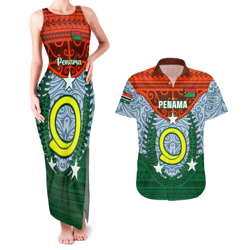 Personalized Vanuatu Penama Province Couples Matching Tank Maxi Dress and Hawaiian Shirt Vanuatuan Coat Of Arms Polynesian Pattern LT05 Green - Polynesian Pride
