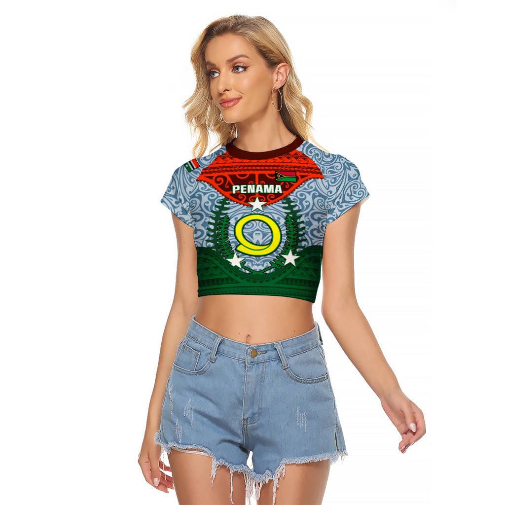 Personalized Vanuatu Penama Province Raglan Cropped T Shirt Vanuatuan Coat Of Arms Polynesian Pattern LT05 Female Green - Polynesian Pride