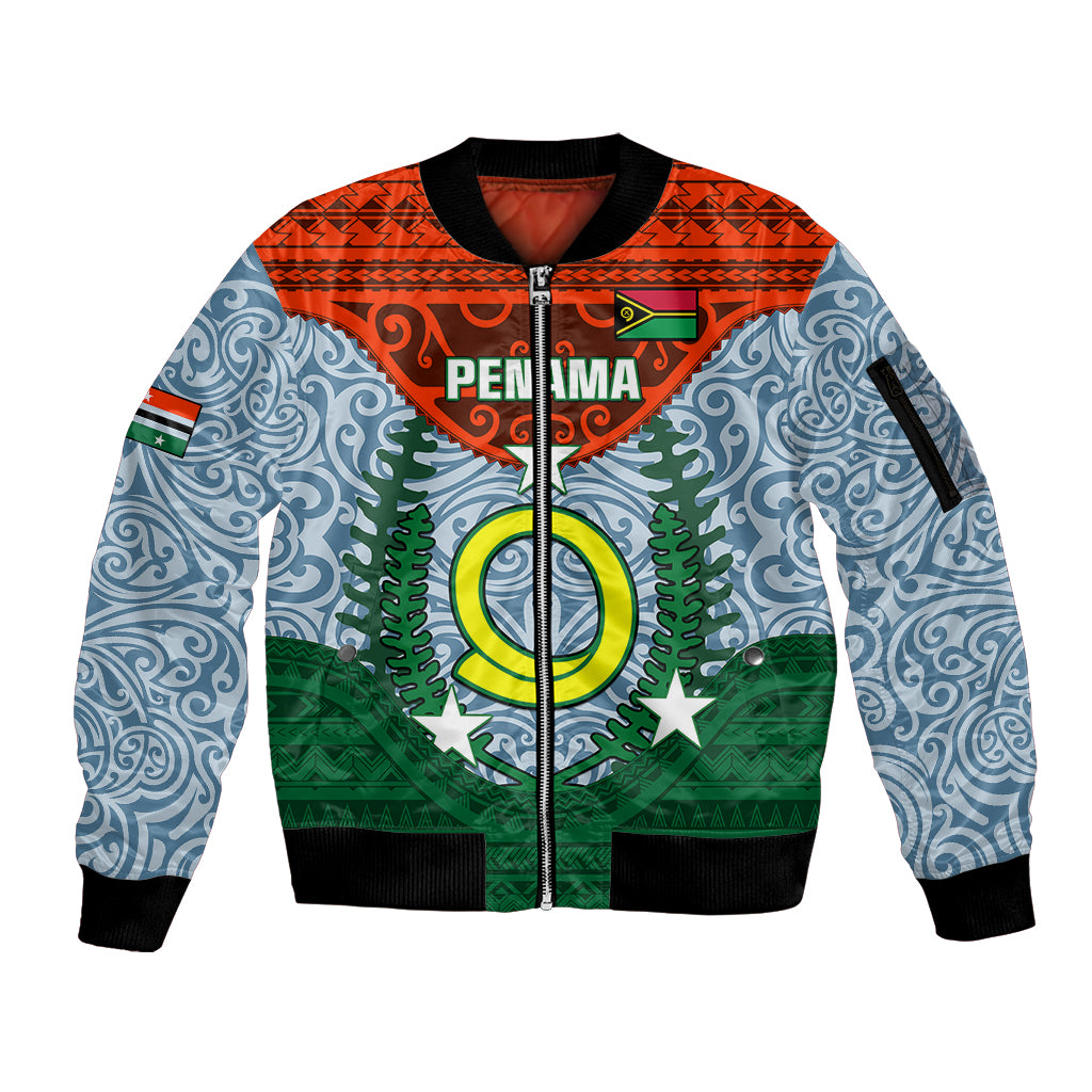 Personalized Vanuatu Penama Province Sleeve Zip Bomber Jacket Vanuatuan Coat Of Arms Polynesian Pattern LT05 Unisex Green - Polynesian Pride