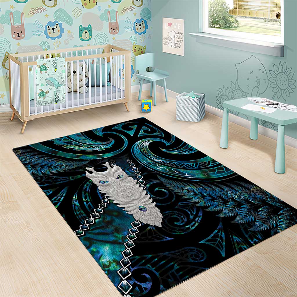 New Zealand Aotearoa Area Rug Maori Tane Te Waiora Paua Shell Glitter Turquoise LT05 - Polynesian Pride