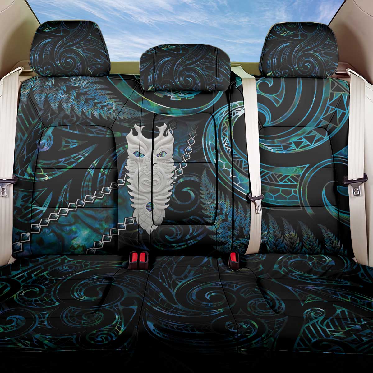 New Zealand Aotearoa Back Car Seat Cover Maori Tane Te Waiora Paua Shell Glitter Turquoise LT05 One Size Turquoise - Polynesian Pride