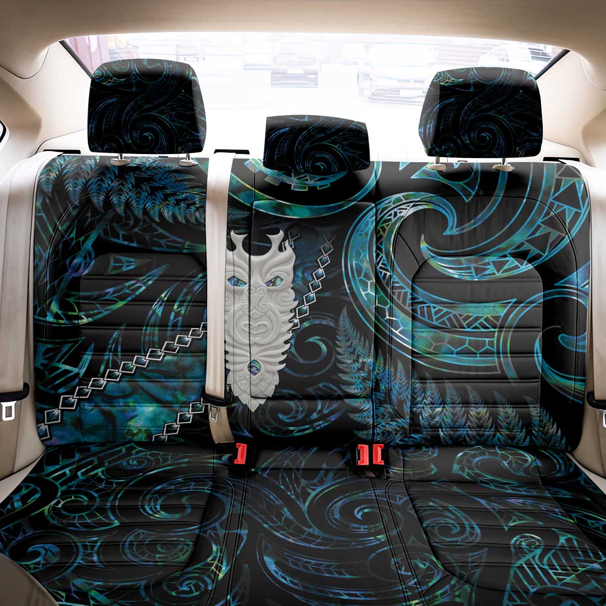 New Zealand Aotearoa Back Car Seat Cover Maori Tane Te Waiora Paua Shell Glitter Turquoise LT05 - Polynesian Pride