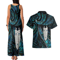 New Zealand Aotearoa Couples Matching Tank Maxi Dress and Hawaiian Shirt Maori Tane Te Waiora Paua Shell Glitter Turquoise LT05 - Polynesian Pride