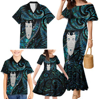 New Zealand Aotearoa Family Matching Mermaid Dress and Hawaiian Shirt Maori Tane Te Waiora Paua Shell Glitter Turquoise LT05 - Polynesian Pride
