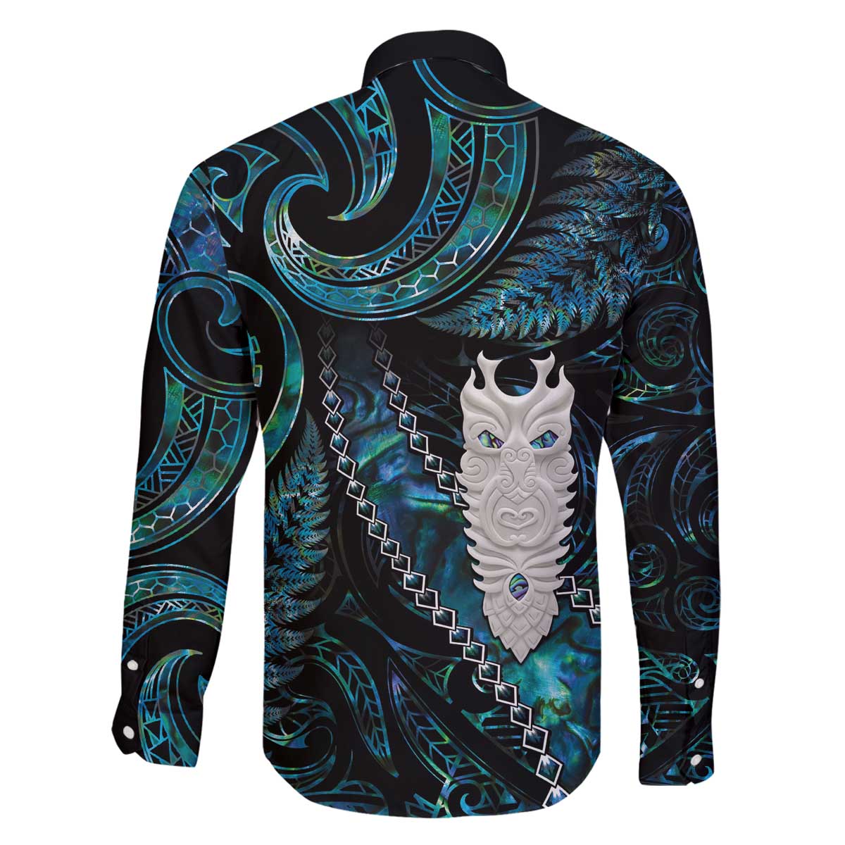 New Zealand Aotearoa Family Matching Off The Shoulder Long Sleeve Dress and Hawaiian Shirt Maori Tane Te Waiora Paua Shell Glitter Turquoise LT05 - Polynesian Pride