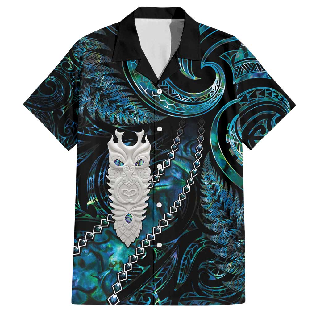 New Zealand Aotearoa Family Matching Off Shoulder Maxi Dress and Hawaiian Shirt Maori Tane Te Waiora Paua Shell Glitter Turquoise LT05 Dad's Shirt - Short Sleeve Turquoise - Polynesian Pride
