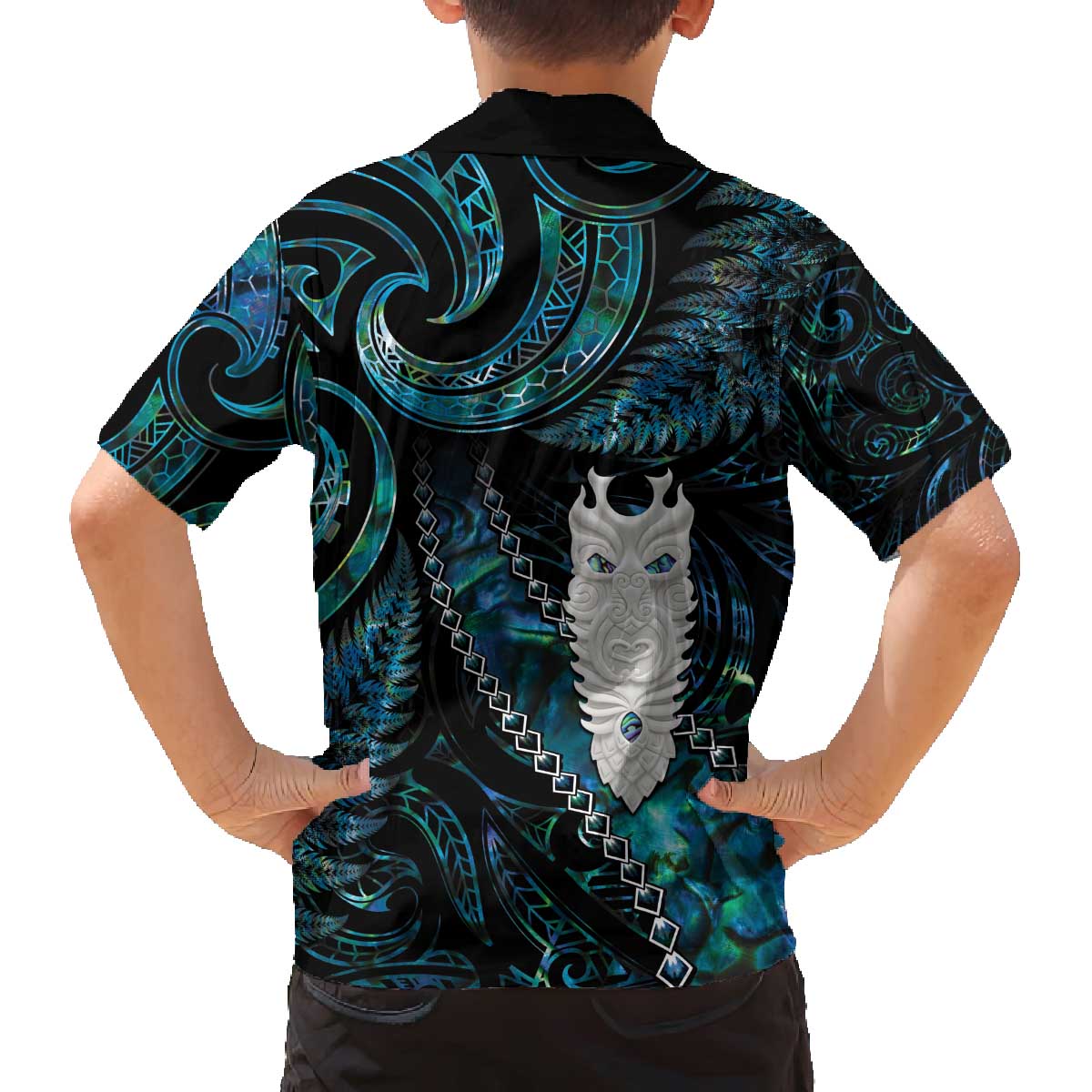 New Zealand Aotearoa Family Matching Puletasi and Hawaiian Shirt Maori Tane Te Waiora Paua Shell Glitter Turquoise LT05 - Polynesian Pride