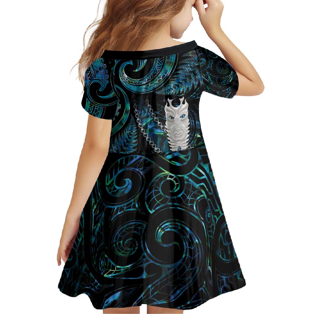 New Zealand Aotearoa Family Matching Short Sleeve Bodycon Dress and Hawaiian Shirt Maori Tane Te Waiora Paua Shell Glitter Turquoise LT05 - Polynesian Pride
